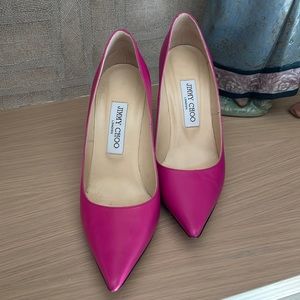 Pink high heeled leather pump